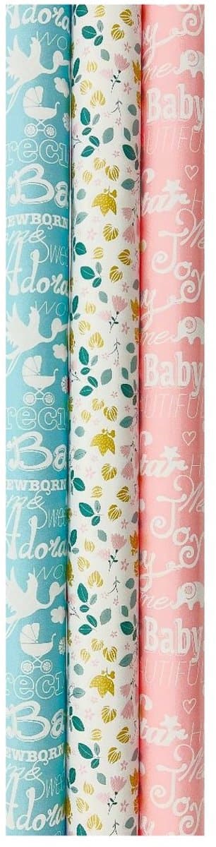 Baby Geboorte Assortiment Babyshower cadeaupapier inpakpapier Jongen & Meisje - 200 x 70 cm - 3 rollen (EAN: 8718998053053)