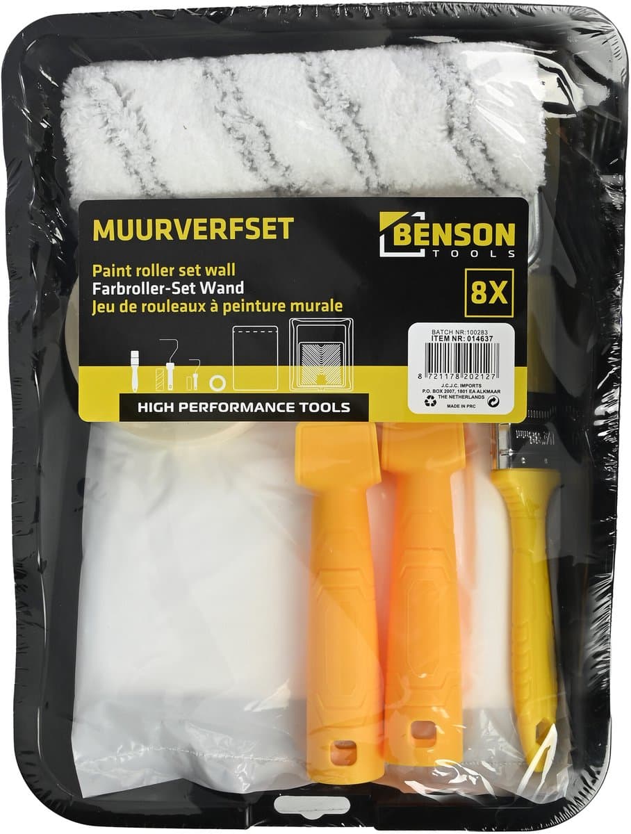 Benson 8-delige muurverfset - Compleet met rollers, kwast en afplaktape - Ideaal voor grote oppervlakken (EAN: 8721178202127): Alles in één keer in huis (geen stress meer!) 🖌️