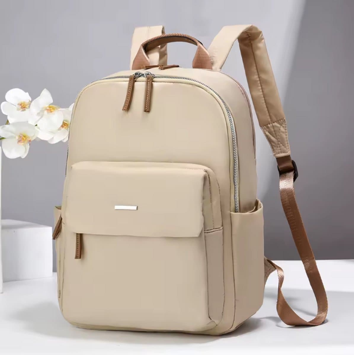 Rugzak Dames - Laptoptas 14 Inch - Rugtas Dames Beige / Khaki - Rugzak Meisje - Schooltas (EAN: 8720387823802): 1️⃣ De eerste indruk – het eerste “wow”