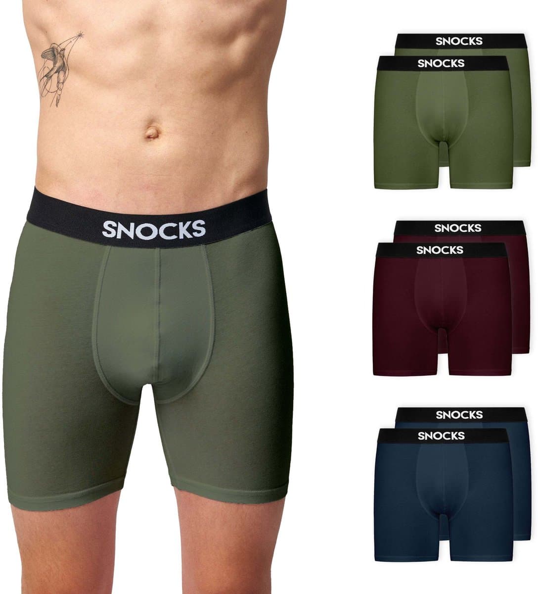 SNOCKS Boxershorts Heren - Onderbroeken Heren - Ondergoed Heren - met extra lange pijpen - Biologisch Katoen - Duurzaam Cadeau - 6 Stuks (EAN: 4262412122831)