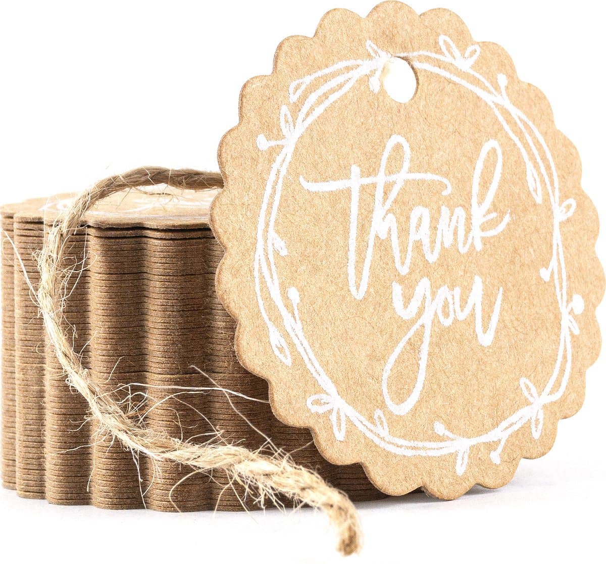 Cadeau Labels Karton - Hennep Touw - Thank You Kaartjes - 50 stuks (EAN: 8720663221391)