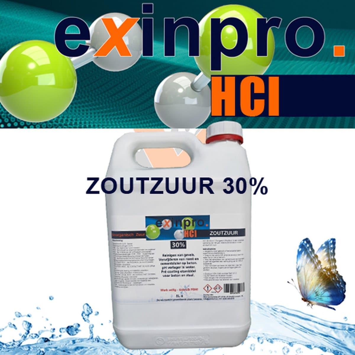 exinpro®Zoutzuur 30% | 5L | HCl | Voor het verwijderen van cementsluier en opfrissen van gevels | Etsen van beton en staal (EAN: 6097235739755): De redder in nood voor je tegels en gevels