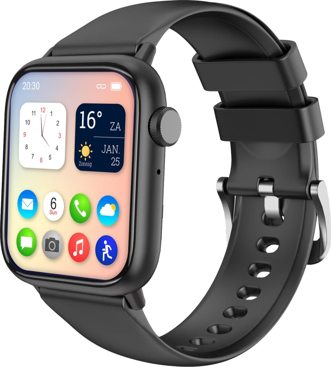 Nuvance - Smartwatch Heren & Dames met Bluetooth - 45mm - Geschikt voor alle Smartphones - Stappenteller & Hartslagmeter - Zwart (EAN: 8720387501526)