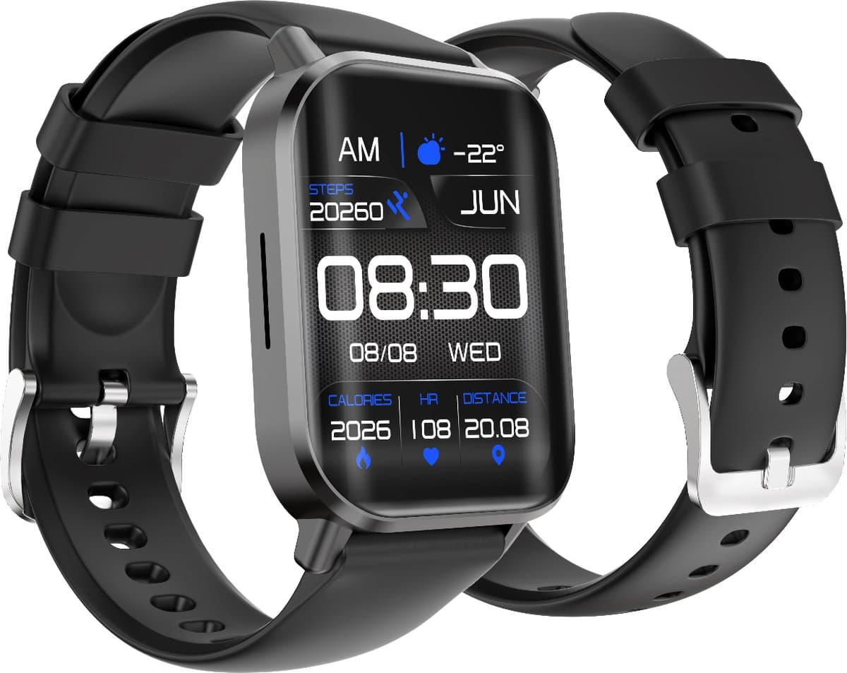 Smartwatch & Activity Tracker - Dames, Heren & Kinderen - Geschikt voor Apple, Samsung en Android - Stappenteller, O2, Hartslag, Activiteitentracker, Slaaptracker - Premium Design - Pro Versie (EAN: 8720577292142)