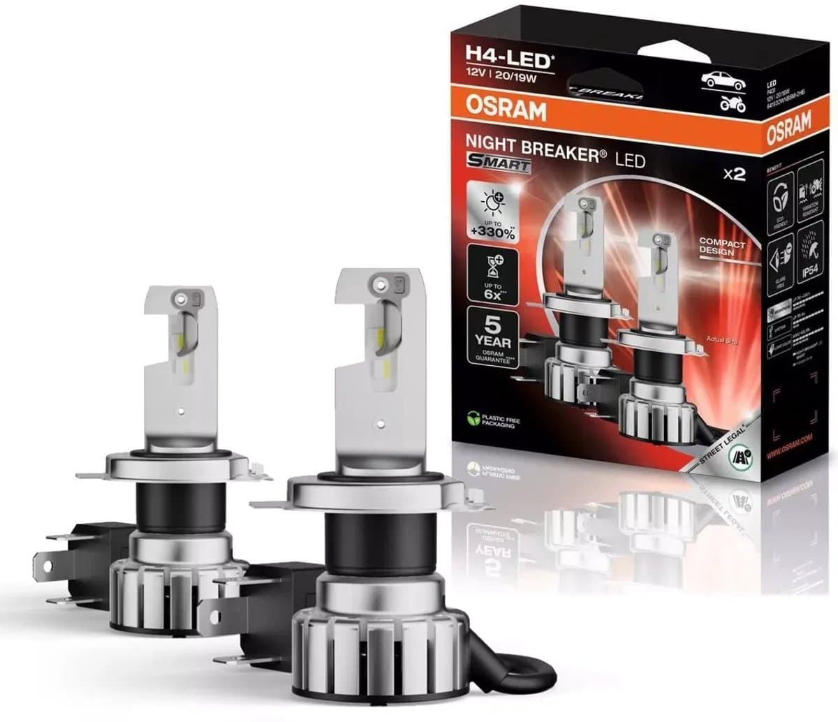 Osram H4 Night Breaker LED Smart ( Set ) Street-Legal Plug & Play Cool White 6000K +330% 64193DWNBSM (EAN: 4062172426404): Waarom deze lamp nou echt iets voor jou