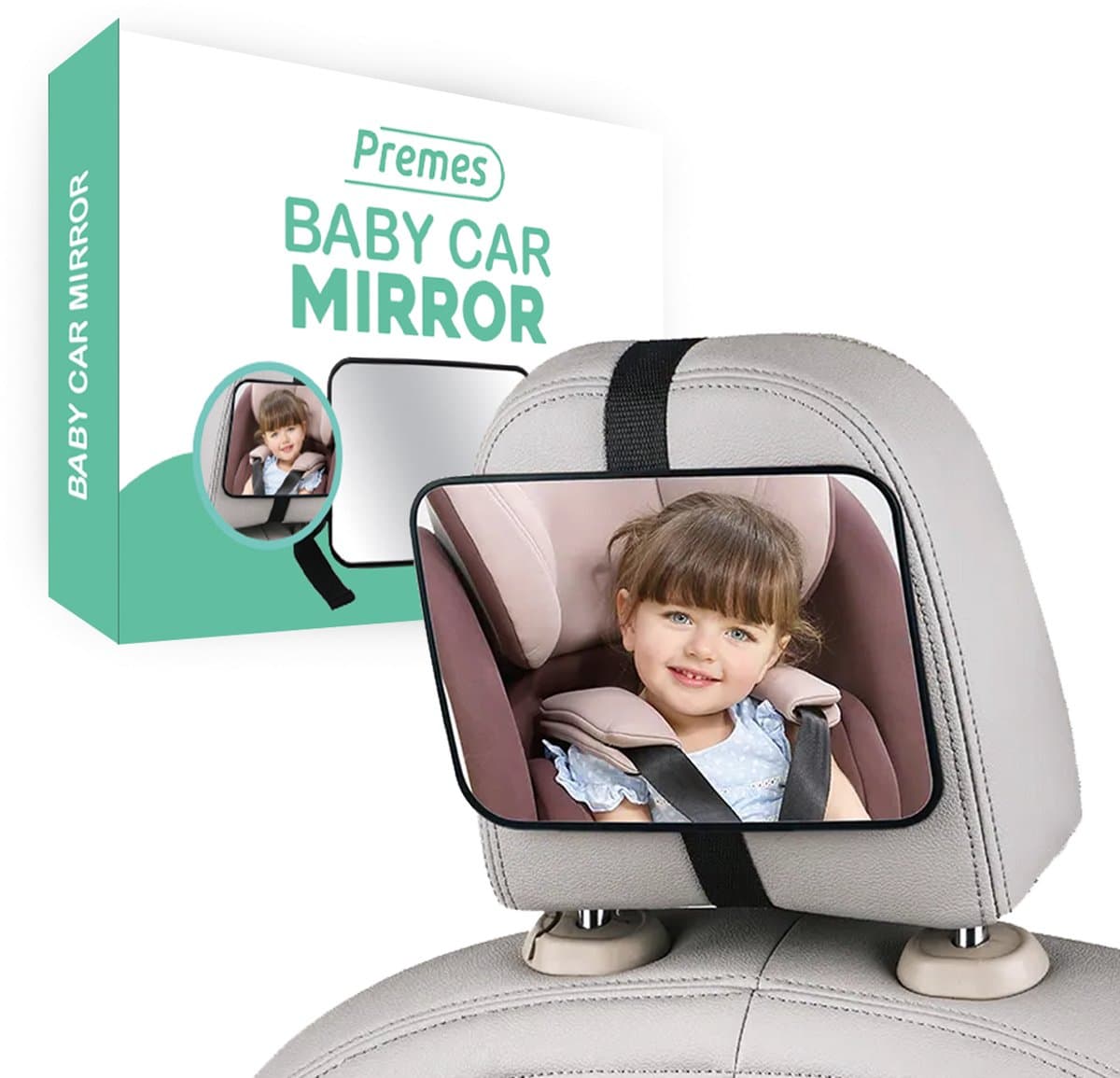 Premes Autospiegel Baby - Voor hoofdsteun - 19 x 14 CM - Achteruitkijkspiegel - Achterbank spiegel - Baby Auto - Spiegel - Baby Spiegel Auto - Binnenspiegel - Voor Achterbank - Kind - Bijrijder (EAN: 8721161209409)