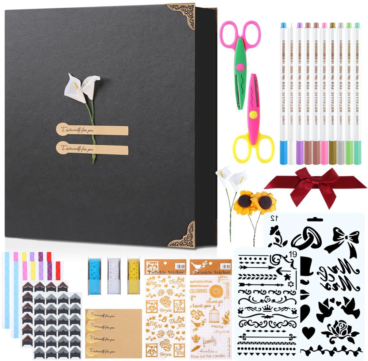 Fotoalbum - Scrapbook - Fotoboek - Gastenboek - 30 vellen (60 pagina's) - 26.5 x 21cm -Zwart met Accessoires (EAN: 9331187489809)