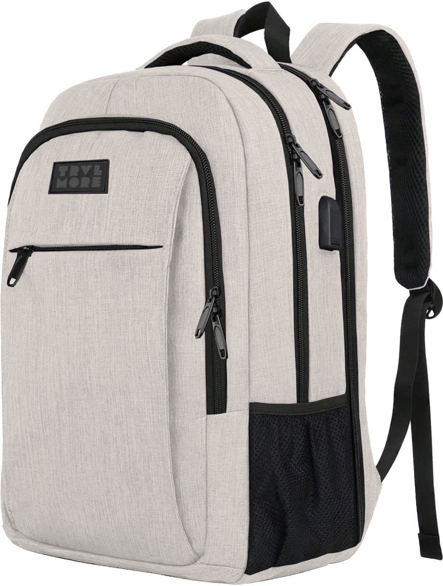 TRVLMORE 36L Rugzak - Rugtas met 17,3 Inch Laptopvak - Schooltas - Laptoptas - Spatwaterdicht - Heren en Dames - Jongens en Meisjes - Beige (EAN: 8720195250524): Eerste indruk die beige tint 🎨