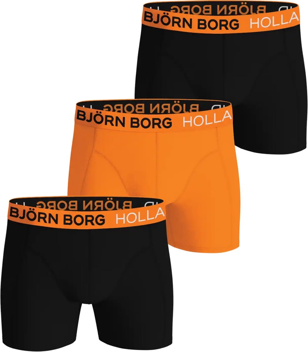 Björn Borg Cotton Stretch boxers - heren boxers normale lengte (3-pack) - zwart en oranje met oranje Holland band (EAN: 7321465930965): “Ik heb veel goeds gehoord over deze boxers vanuit onze community, maar ik wil ook graag jullie mening horen!”