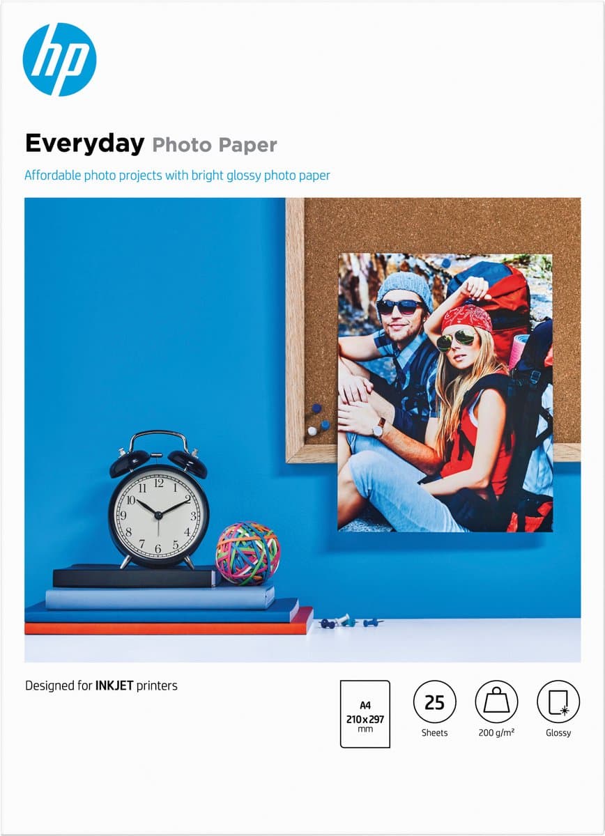 HP Everyday Photo Paper - Glanzend - A4  - 200 g/m² - 25 vellen (EAN: 0829160102795): 📦 Wat zit er in de verpakking