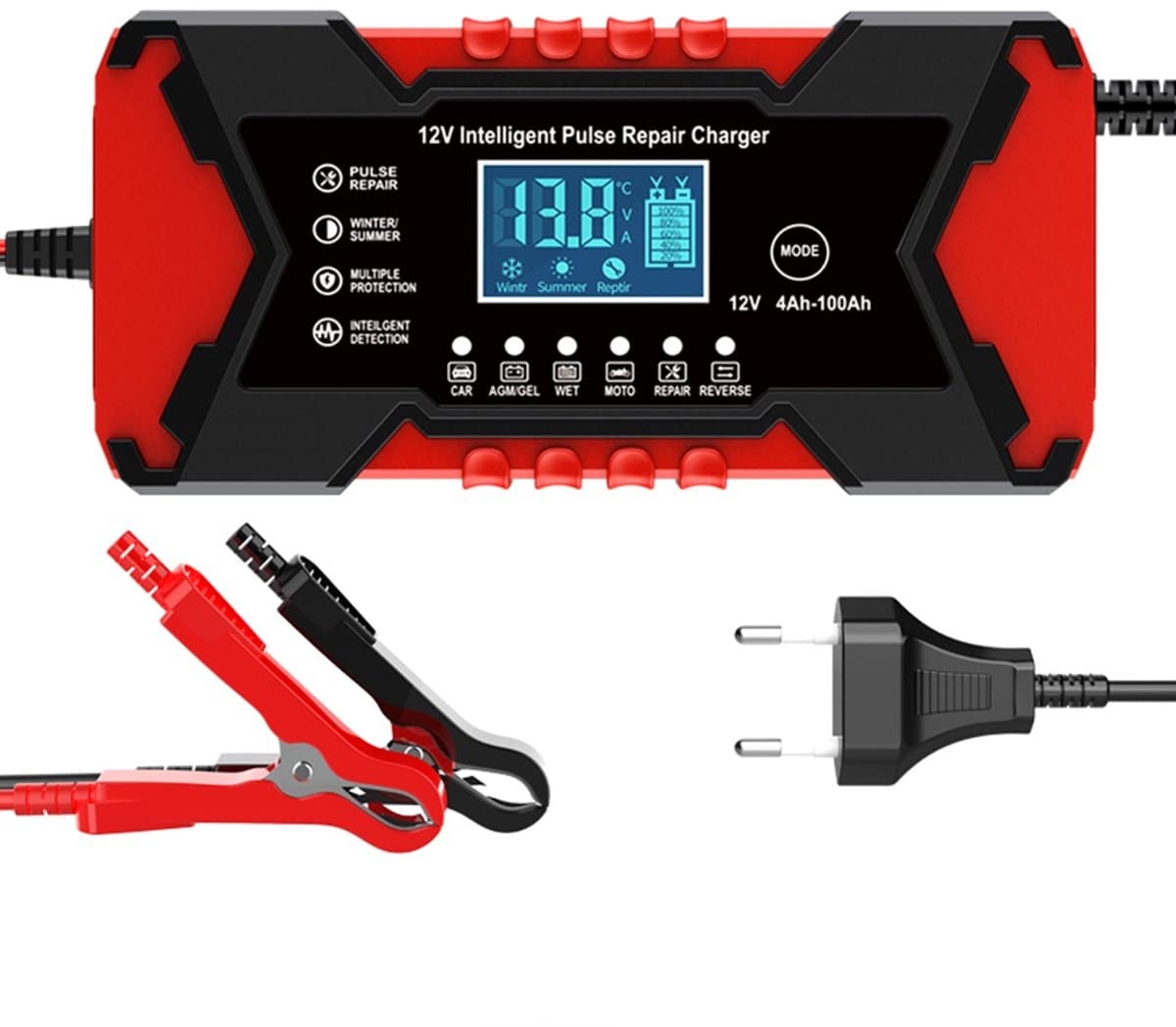 Acculader 12V 6A – Automatische Druppellader & Onderhoudslader – Reparatiemodus – LCD Display – Geschikt voor Auto, Motor, Scooter, Camper, Boot – AGM, GEL, SLA, EFB & Loodzuur Accu (EAN: 8721425480001)