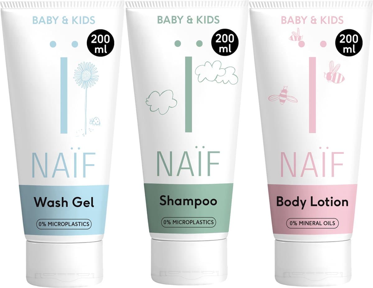 Naïf - Douche Essentials Voordeelset - Babyverzorging - Wasgel, Shampoo & Lotion - Natuurlijke Ingrediënten (EAN: 8719189451382)
