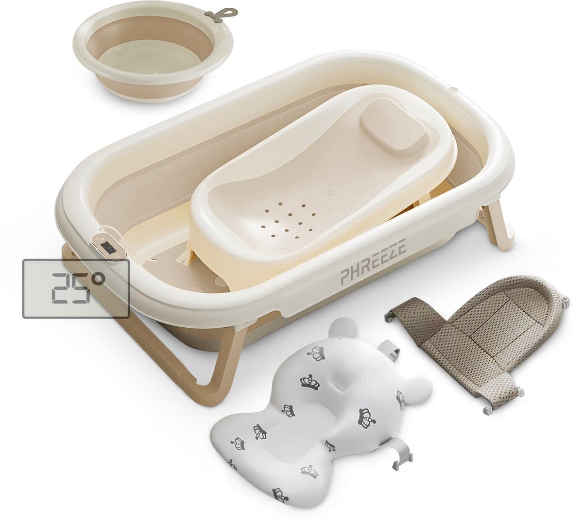 Opvouwbaar Babybad met Thermometer - Baby Badje - Complete 5-Delige Baby Badset met Zitje, Kussen & Hangmat - Geboorte Cadeau (EAN: 8720688353947): Wat Vindt Onze Lezers 💬