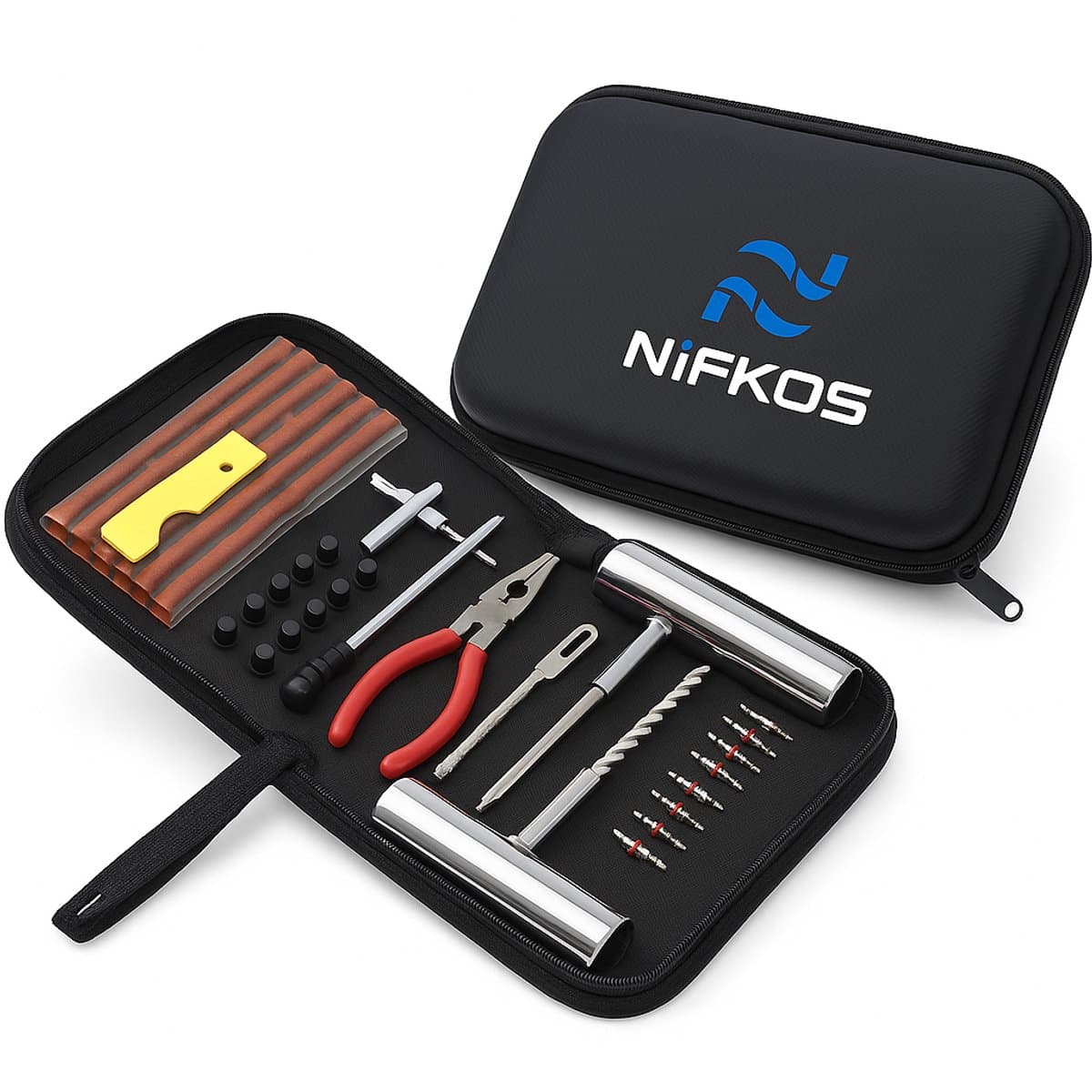 Nifkos - Premium Bandenreparatieset 46 delig - Motor - Bandenreparatieset – Banden reparatieset - Reparatie set Banden - voor auto - bestelwagen - motorfiets - kofferbak (EAN: 8721249700330)