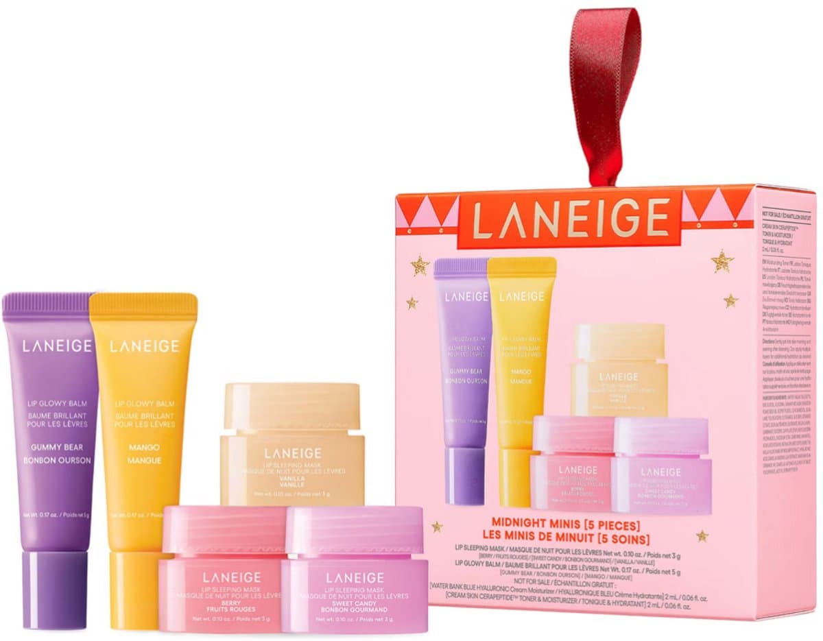 LANEIGE Midnight Minis Gift Set – 5-Delige Lip & Skincare Set – Lip Sleeping Mask & Lip Glowy Balm – Hydratatie Dag & Nacht – Limited Edition (EAN: 8800283634631)
