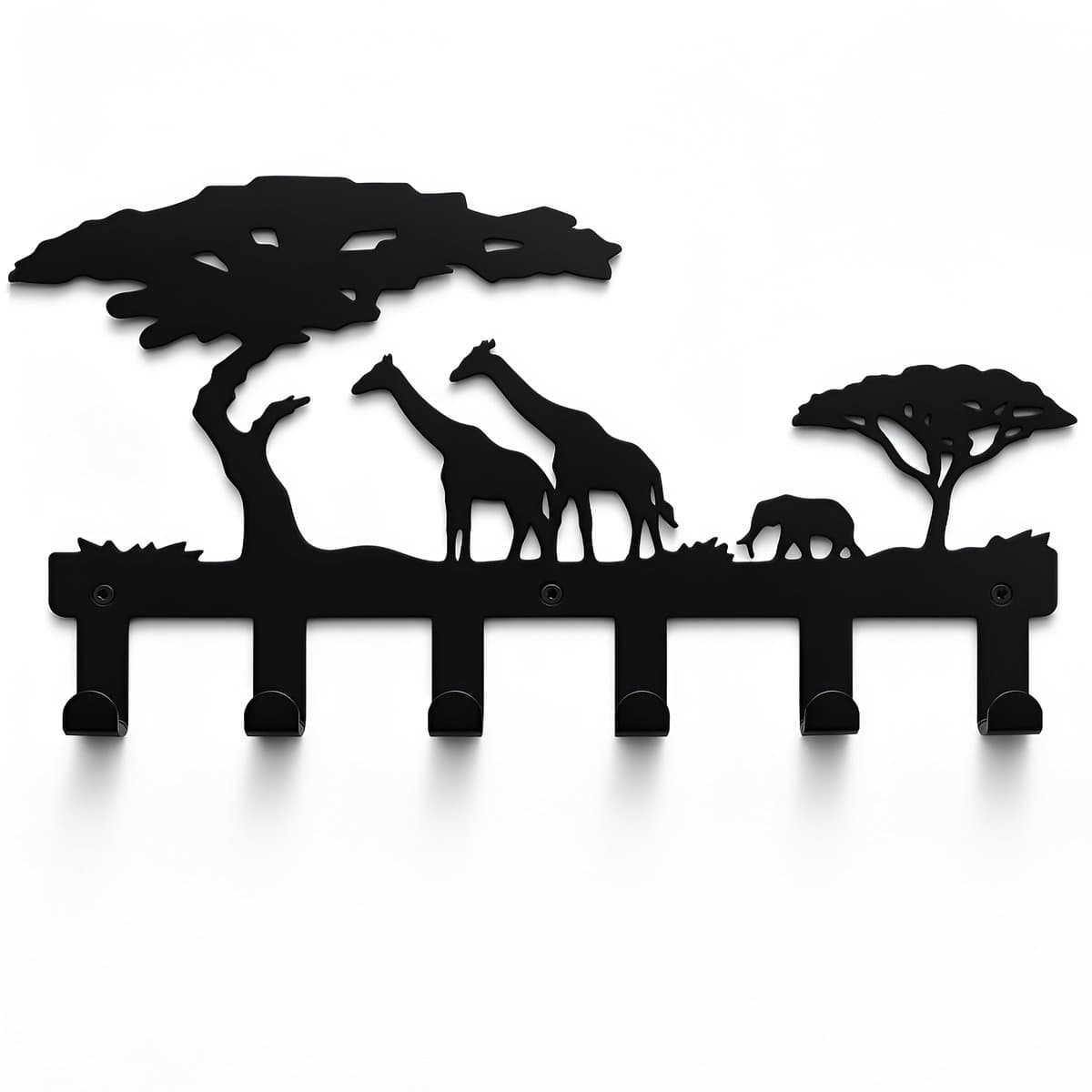 TOJ 6 Haaks Kinderkapstok - Kinder Kamer Kapstok - Wandkapstok - RVS - 40CM - Jungle Stijl - Mat Zwart (EAN: 8720211263422)