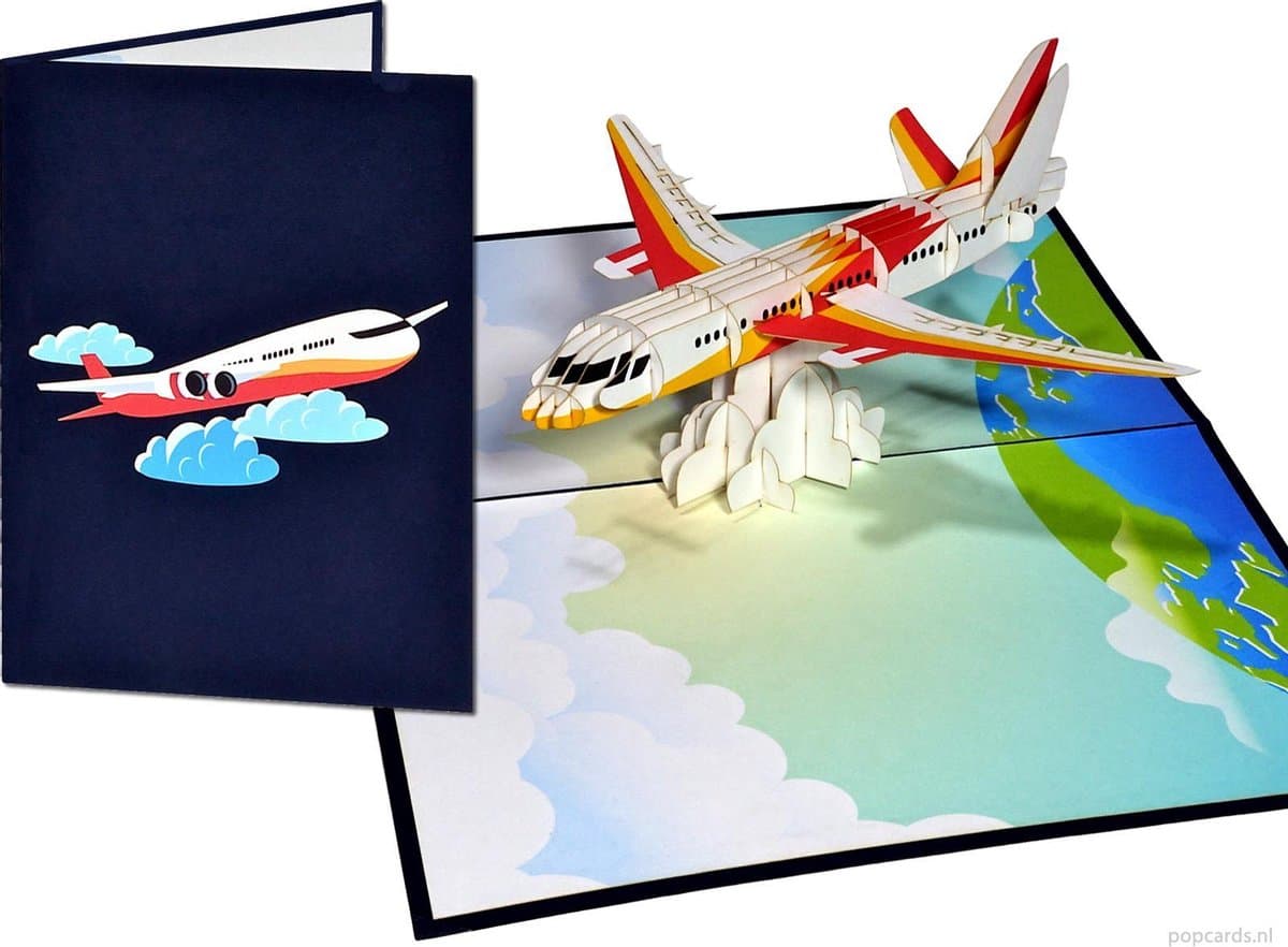 Popcards popupkaarten – Vliegtuig Straalvliegtuig Piloot Steward Stewardess Vakantie Vliegvakantie Vliegreis Boeing Airbus Iberia KLM Transavia pop-up kaart 3D wenskaart (EAN: 8785253682914): Geen tijd voor DIY Deze kaarten redden je 😅