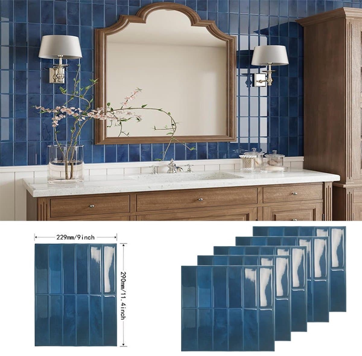 Blauwe 3D zelfklevende spatbescherming - 4 waterdichte opties voor keuken- en badkamerwandrenovatie (EAN: 6451390827052): Een frisse wind (zonder de rommel)