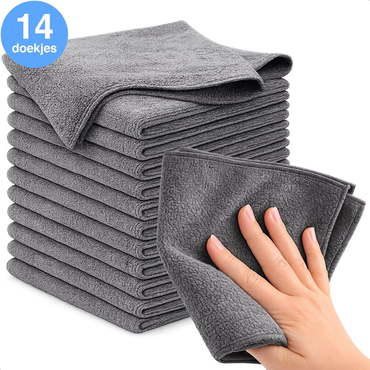 Microvezel vaatdoekjes - 14 stuks - 30x30cm - Geschikt voor raam en ruiten - Auto poetsen - Poetsdoek - Microfiber - Droogdoek schoonmaak - Grijs - LUFT (EAN: 8720929624522): Eerste indruk “Wow, dat lijkt me wel wat!”