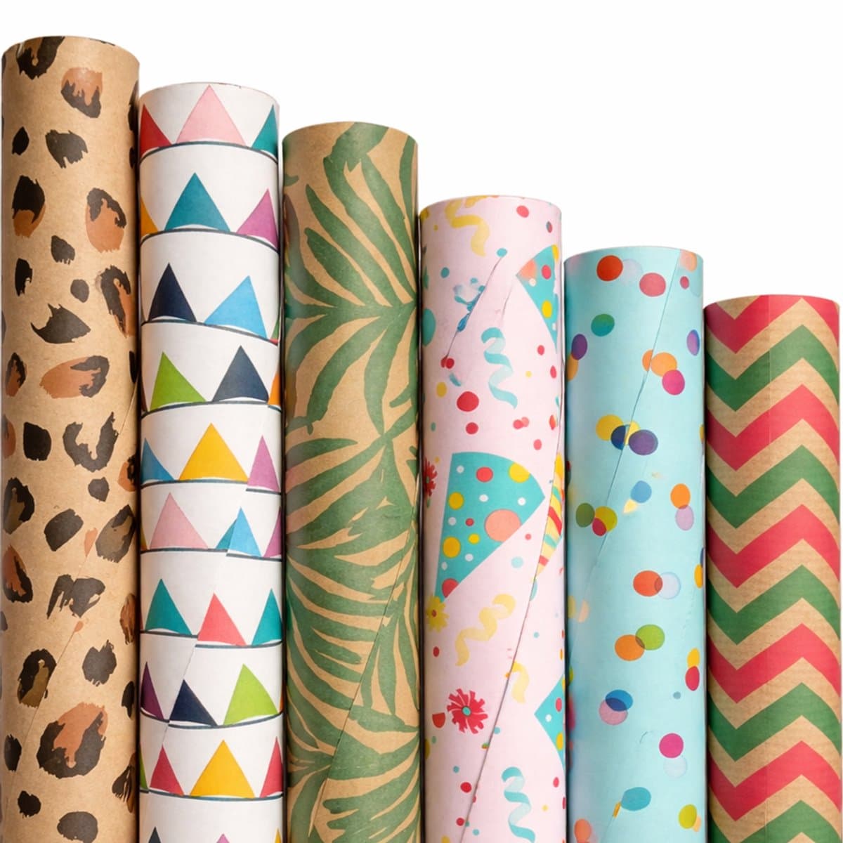 Kleurmedia® - Inpakpapier - Happy & Kraft Mix - 6 Rollen - 200x70cm - FSC & Plasticvrij (EAN: 8721225733499)