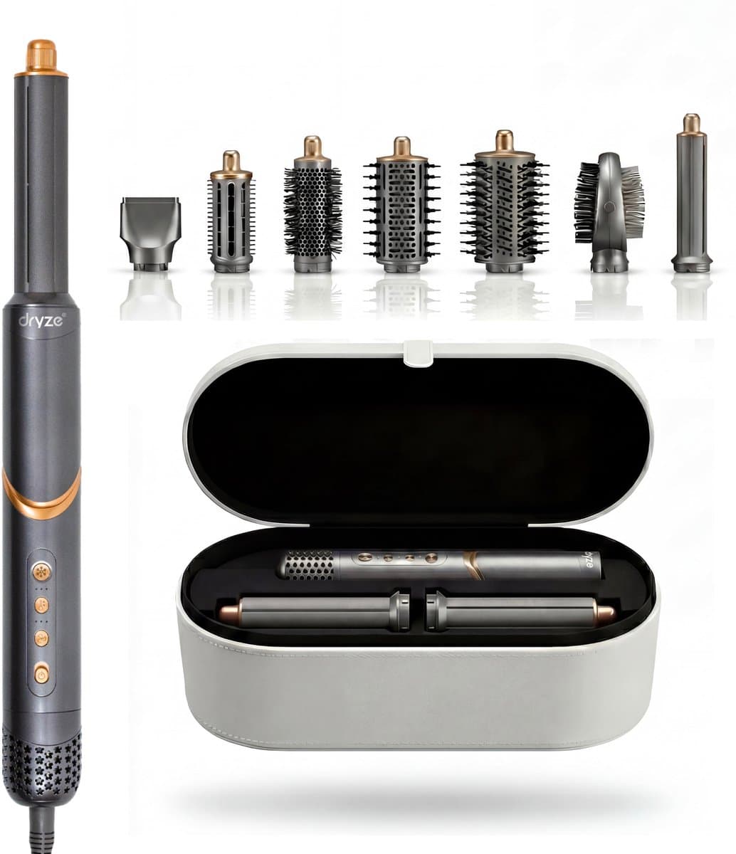 Dryze® ProFlex Airstyler - 8 in 1 Multistyler - Föhnborstel - Krultang - Krulborstel - Stijlborstel - Hairwrap - Föhn - Incl Coldshot + Opbergcase (EAN: 8721082817004): Eerste indruk Luxe in een doosje