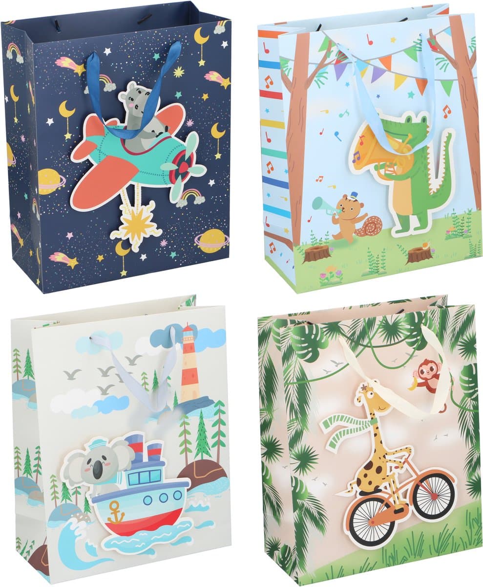 Cadeautas voor Kinderen met Handvat – Geschenkzak voor Cadeaus – Papieren Cadeautas met Dieren Illustraties – Cadeauverpakking voor Verjaardag of Kinderfeestje – 1 Willekeurige Variant (EAN: 8711252572246)