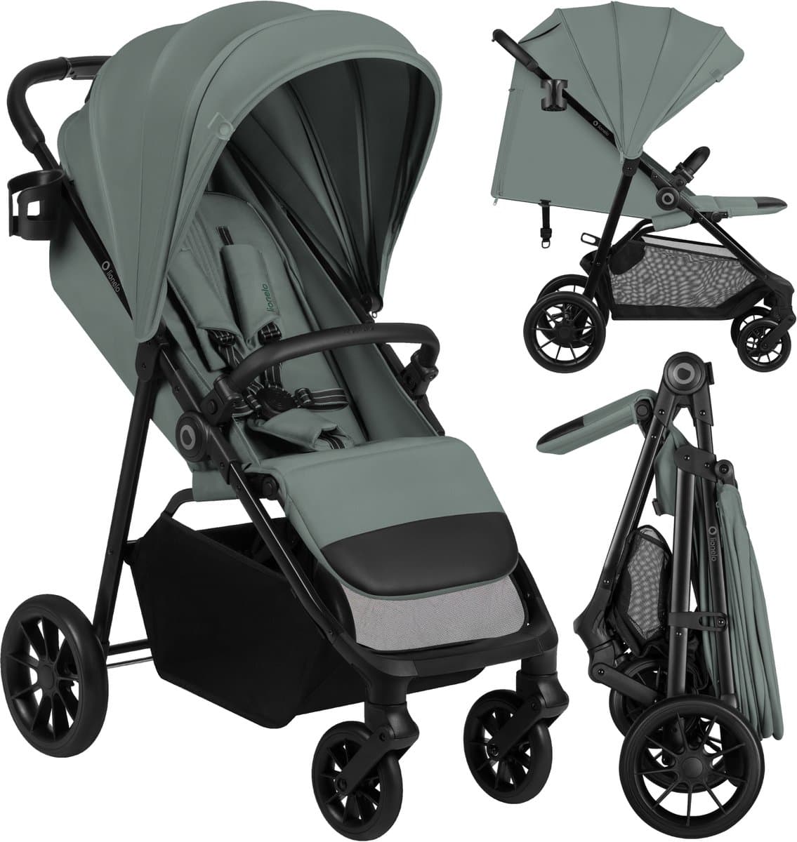 Lionelo Emerald Buggy Wandelwagen – Comfortabele Ligpositie 91 cm – Lichtgewicht & Eén-Hand Opvouwbaar – Geschikt voor 6 Maanden tot 4 Jaar – XXL-Capuchon UPF50+ – Gelagerde EVA-Wielen met Vering – Inclusief Bekerhouder (EAN: 5903771724173)