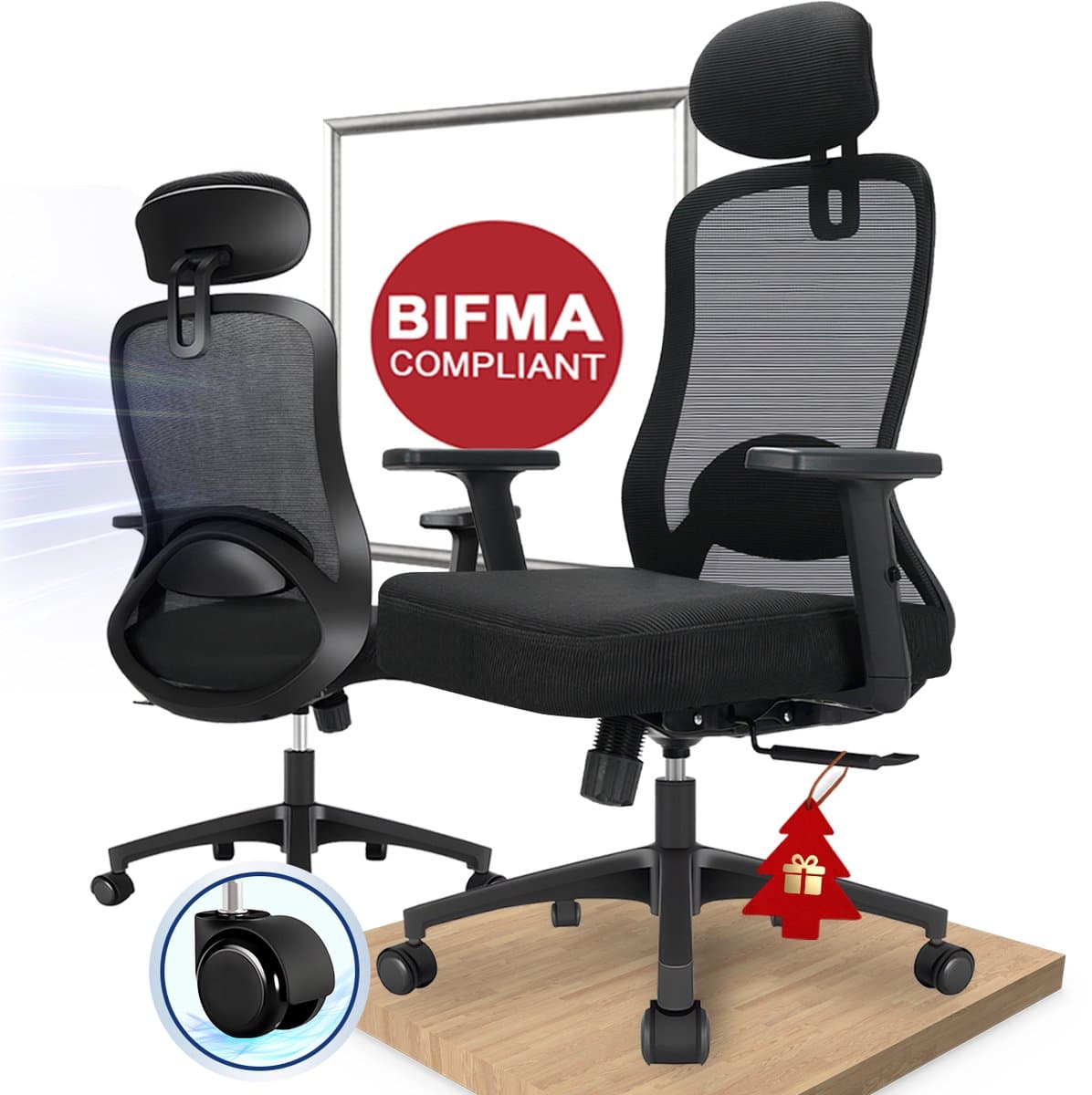 Durrafy® Bureaustoel - Ergonomische Bureaustoel - Bureaustoelen voor Volwassenen - Office Chair met Verstelbare Armleuningen & Hoofdsteun - 4D Lendensteun(±4 cm) - Computerstoel met 130° Kantelbare Rugleuning (Vergrendelbaar) - Max. 150 kg - Zwart...