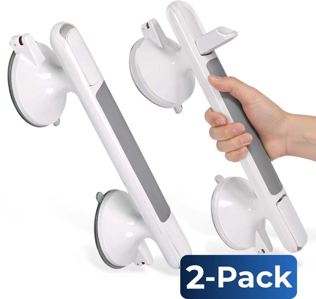 2 Stuks Douche Handgreep met Zuignap - Wandbeugel Badkamer - Toiletbeugel - Douchebeugel - Veiligheidsgreep - Douchegreep zonder boren voor ouderen en kinderen - 130KG trekvermogen - 33CM (EAN: 8721398903002): Geen boormachine nodig (halleluja! 🙌)