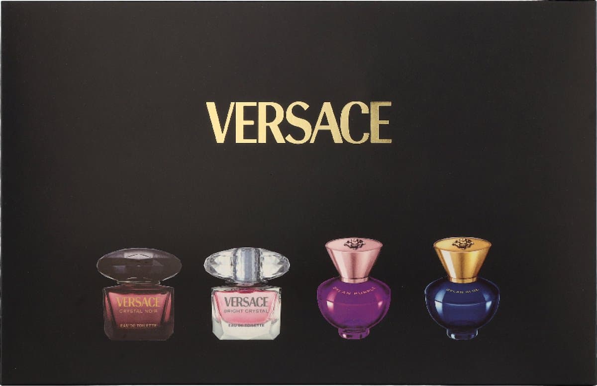 Versace Miniatures Set Women 20 ml - 4x5ml - Crystal Noir Edt/Bright Crystal Edt/Dylan Purple Edp/Dylan Blue Edp (EAN: 8011003887941): Een Miniature Wereld van Stijl