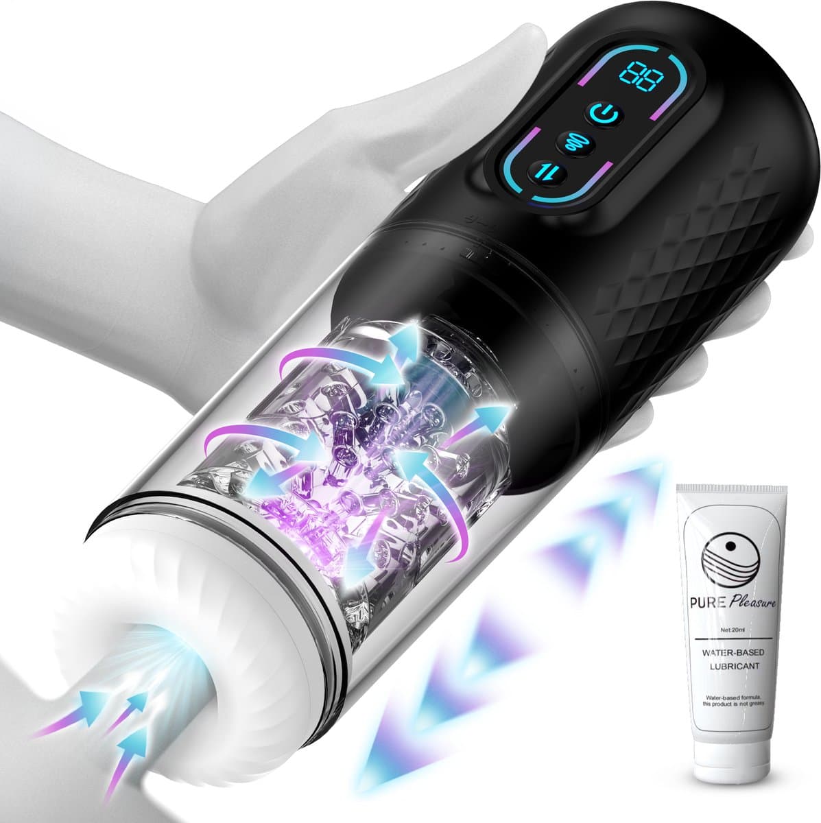 Pure Pleasure® Masturbator voor Man – Pocket Pussy - Sex Toys voor Mannen– 9 Zuig & Vibratiestanden – Realistisch & Verwarmd – Oplaadbaar Seksspeeltje – Inclusief 20ml Glijmiddel – Zwart (EAN: 8720986036351)