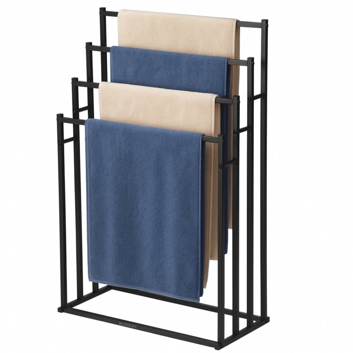 BUDDLEY Handdoekrek - Extra breed - 4 armen - Badkamer - Handdoekenrek - Handdoek Rek - Staand - Handoekenrek - Handdoekladder - Handoekrek - Handdoekhouder - Vrijstaand - Handdoekstang - Handdoekrek zonder boren - Zwart - Zonder boren (EAN: 87210...