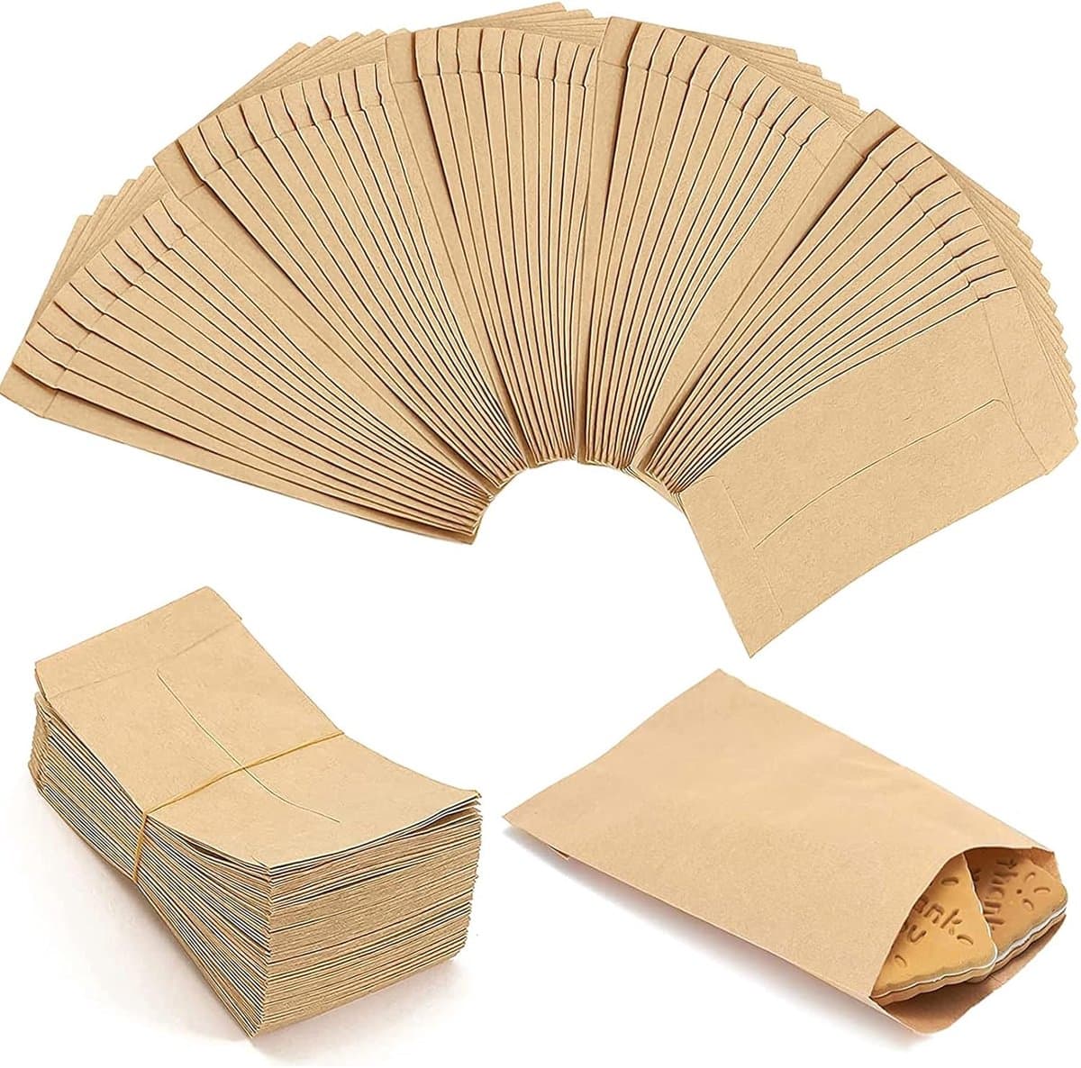 100 stuks - Kraft-papieren zakken - 6 * 10 cm - voedselpapieren zak - kleine papieren voedselzakken - knutsel- en cadeauzakken - voor het bewaren van snoep, kruiden, zaden, pillen, snuisterijen, kleine voorwerpen - geel (EAN: 9389495702950)