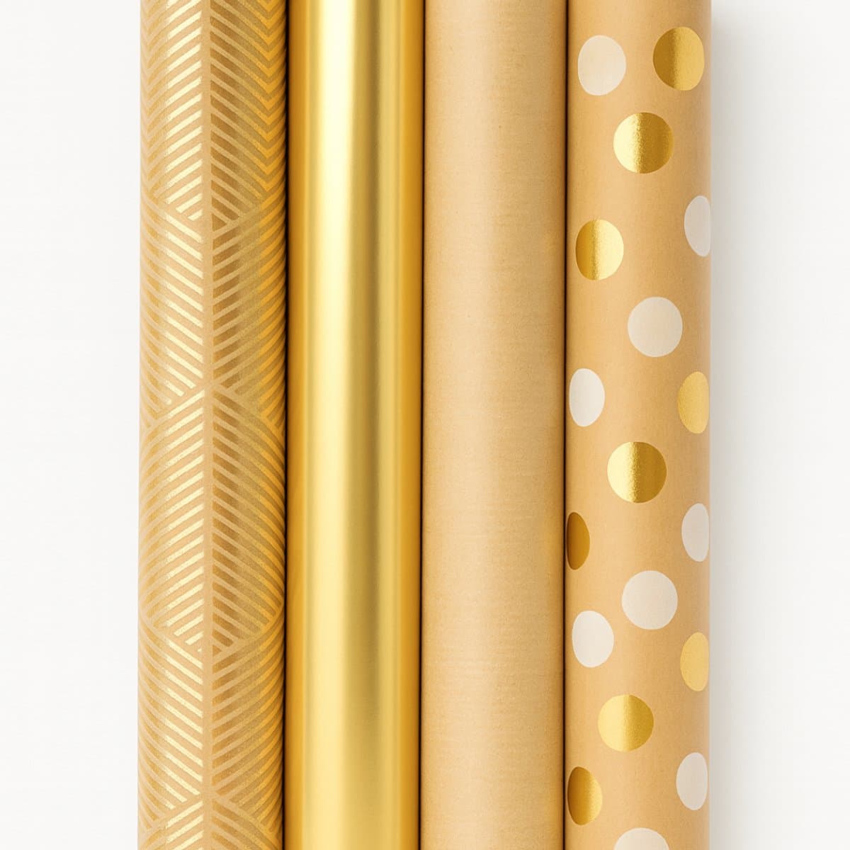 Cadeaupapier - Kraft & Goud - (4 STUKS) – 150×70 cm – Metallic Goud, Kraftpapier, Geometrisch & Stippen - Inpakpapier - Luxe - Neutraal - Chique Cadeaupapier (EAN: 6151806979930)