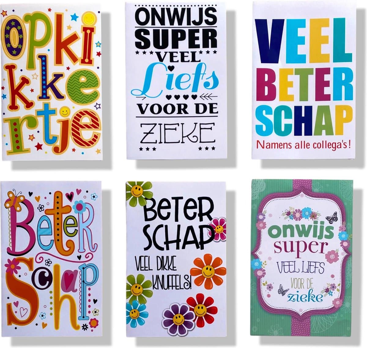 6 Cards & Crafts Beterschap Wenskaarten | 12x17cm gevouwen kaarten zonder tekst Inclusief enveloppen (EAN: 0710663454651)