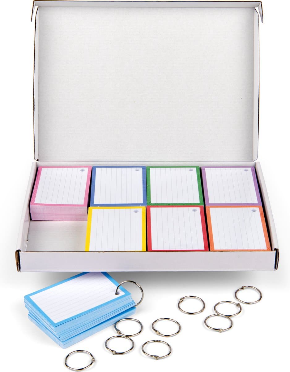 Flashcards 500 stuks A7 - 7.5x10.5cm met perforatie en 10 XL klikringen - flitskaarten - Duurzaam FSC-gecertificeerd 300 grams karton (EAN: 8945005477445)