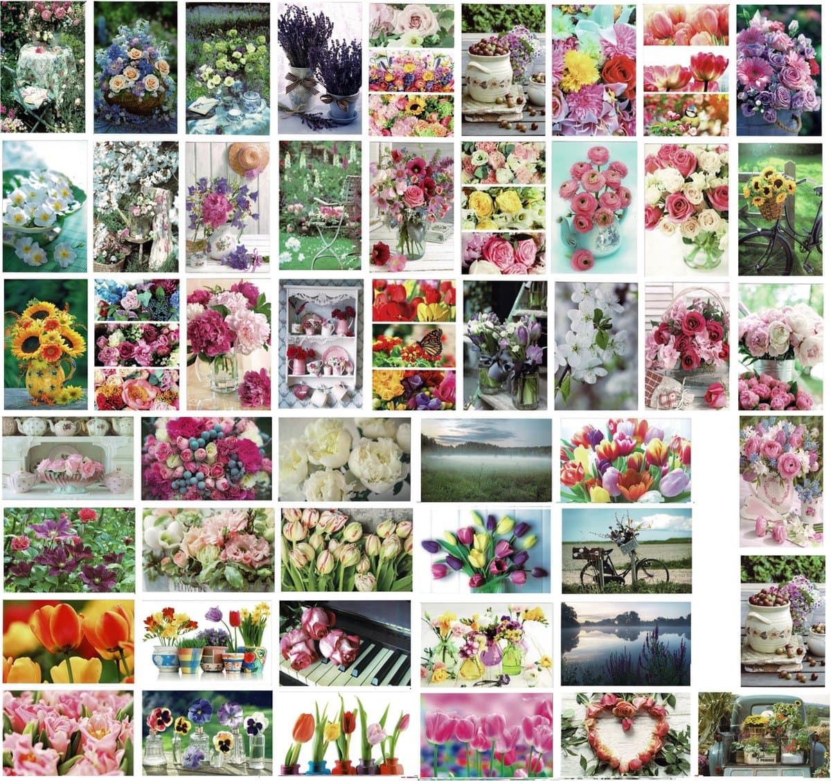 Cards & Crafts 50 Luxe Wenskaarten - Blanco Bloemen - 17x12cm - Gevouwen kaarten zonder tekst - Bloemen Assorti (EAN: 7106619180553)