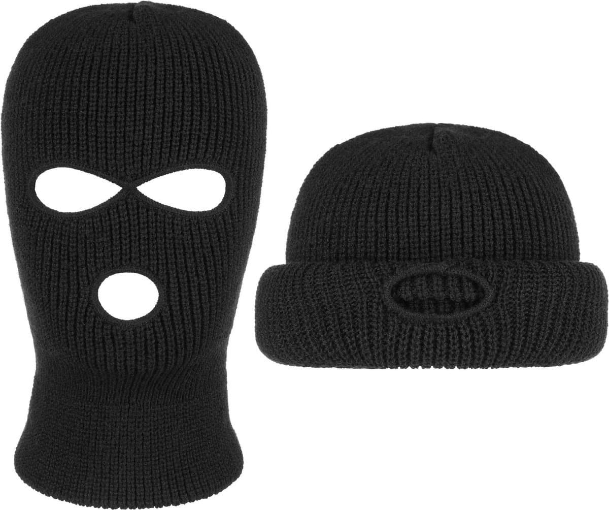 *** Bivakmuts zacht Zwart - Warme Muts - Rekbaar - One Size - Balaclava - Motor-3 gaats-face mask-warm-Heble® *** (EAN: 8720707045976)