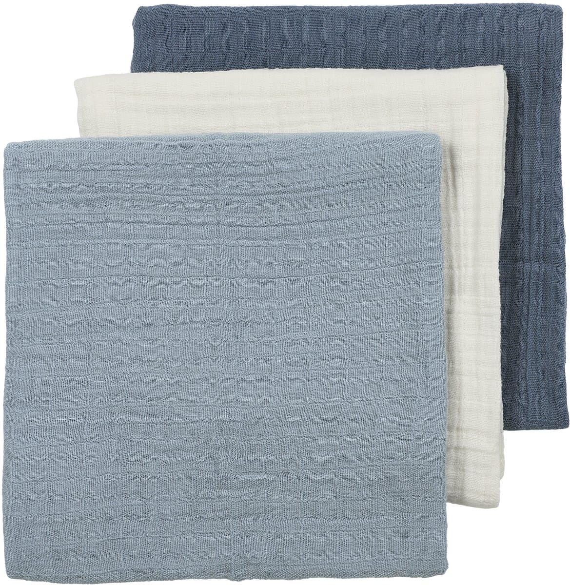 Meyco Baby Uni Pre-washed Hydrofiele doeken - Pre-washed Hydrofiel - Natural/Jeans Blue/Indigo - 70x70cm - 3-pack (EAN: 4054703000818)