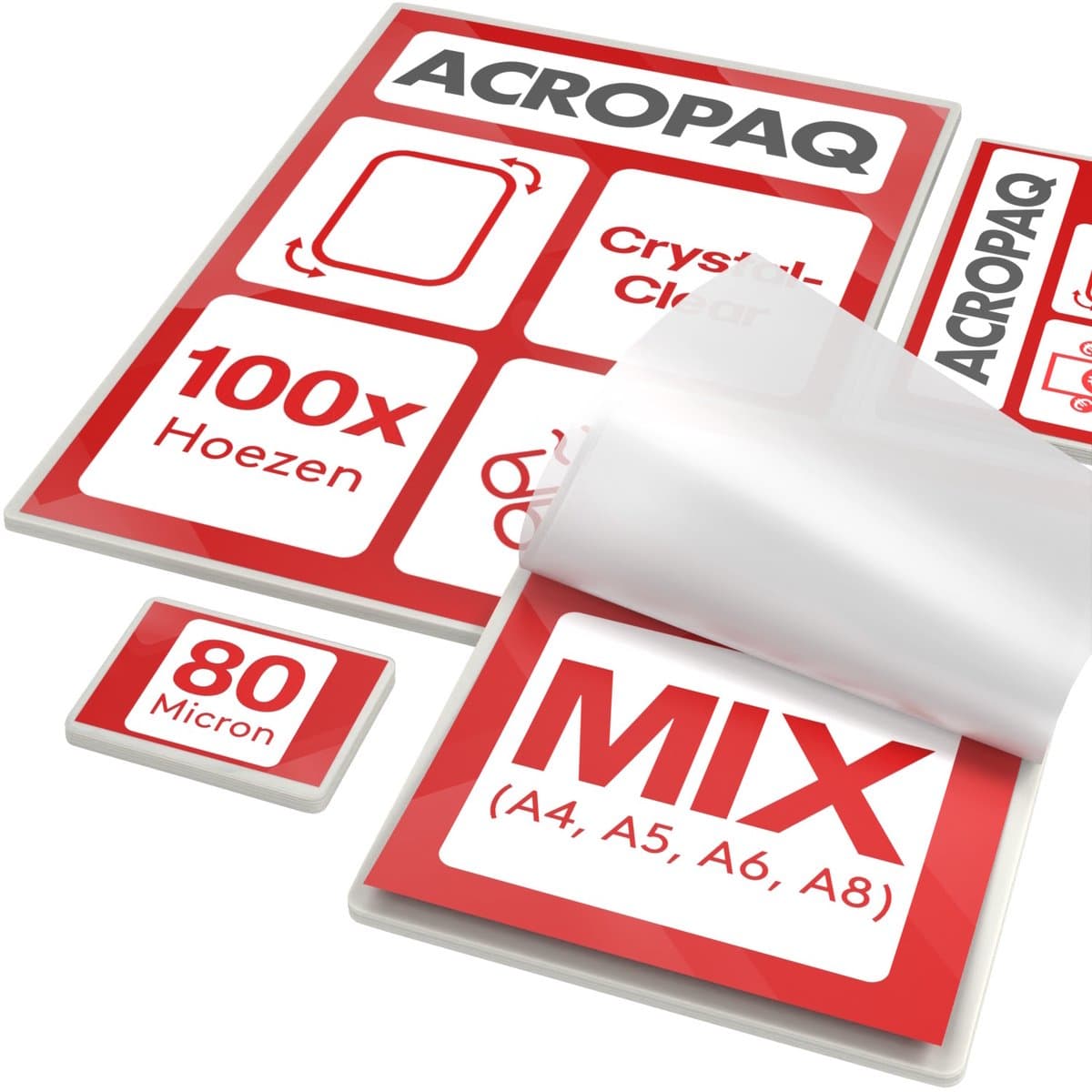 ACROPAQ Lamineerhoezen MIX – 100 stuks (20 x A4, A5, A6), (40 x A8), 80 micron, Glanzend afwerking, Afgeronde hoeken – Lamineerfolie, Lamineerhoes, Lamineervellen (EAN: 5400882001884): Wat zijn deze lamineerhoezen precies