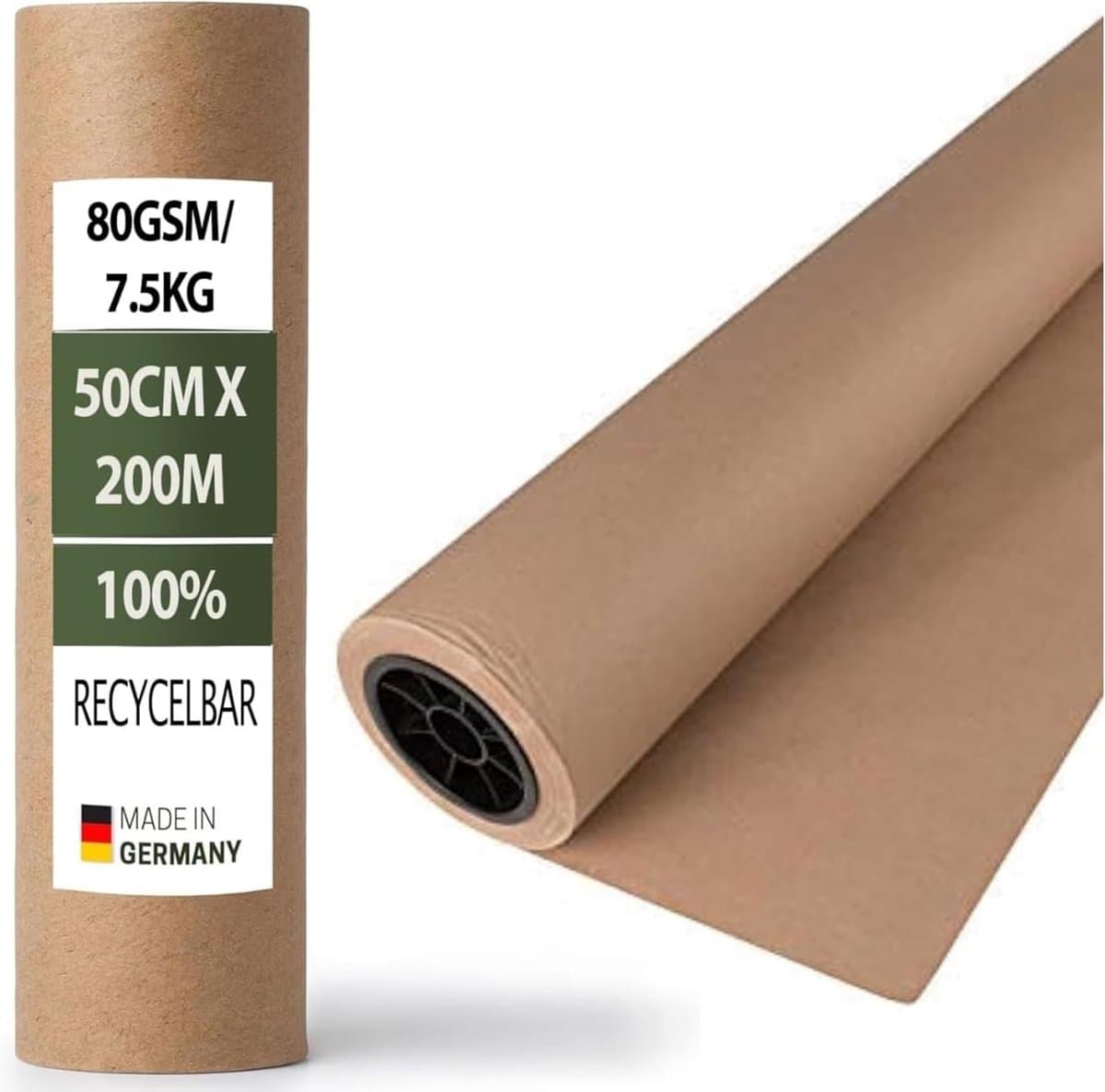 Bruin Kraftpapier Rol 80 GSM (50cm x 200m) – 100% Gerecycled Inpakpapier | Duurzaam Cadeaupapier voor Knutselen, DIY, Tekenen, Schilderen, Verzenden en Decoratie | Milieuvriendelijk met Kajal Sticker (EAN: 0756892882766): **Wat is het** 🛍️