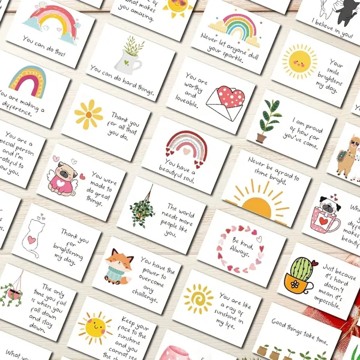 FA-VE Motivatiekaartjes – 90 Stuks Mini Inspiratiekaarten – Positieve Kaartjes met Tekst & Illustratie – 9x5,4 cm – Dankkaartjes, Cadeau of Dagelijkse Motivatie (EAN: 7805475888039)