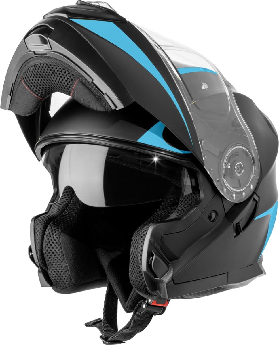 VINZ Busan Systeemhelm met Zonnevizier - Scooterhelm & Motorhelm & Brommerhelm - ECE 22.06 - Blauw - L (EAN: 8720574323566)