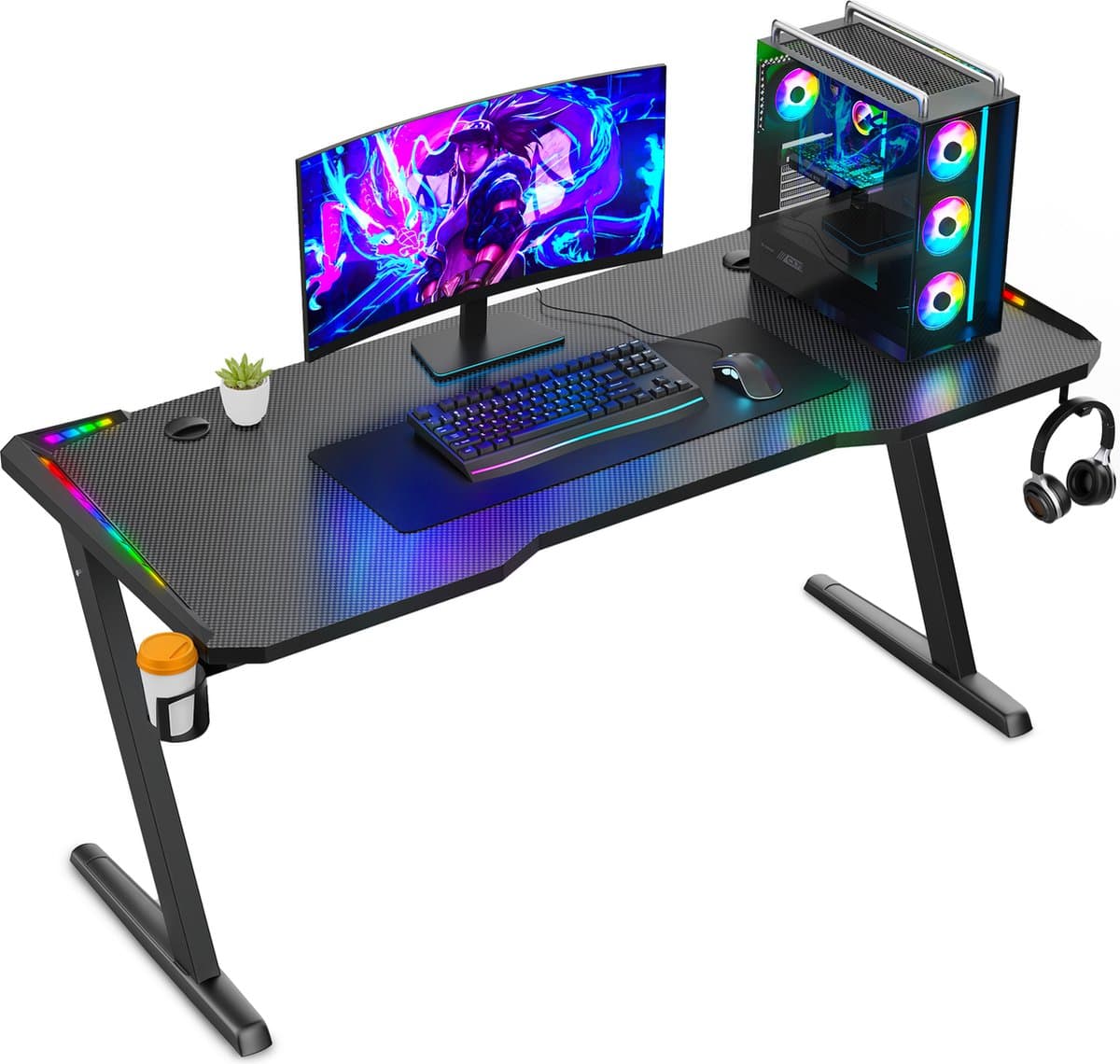 Avalo Gaming Bureau - 140x60x73 CM - Game Desk Met LED Verlichting - Gaming Desk - Tafel - Zwart (EAN: 8720828295144): 1. Eerste indruk strak, robuust en meteen klaar voor actie