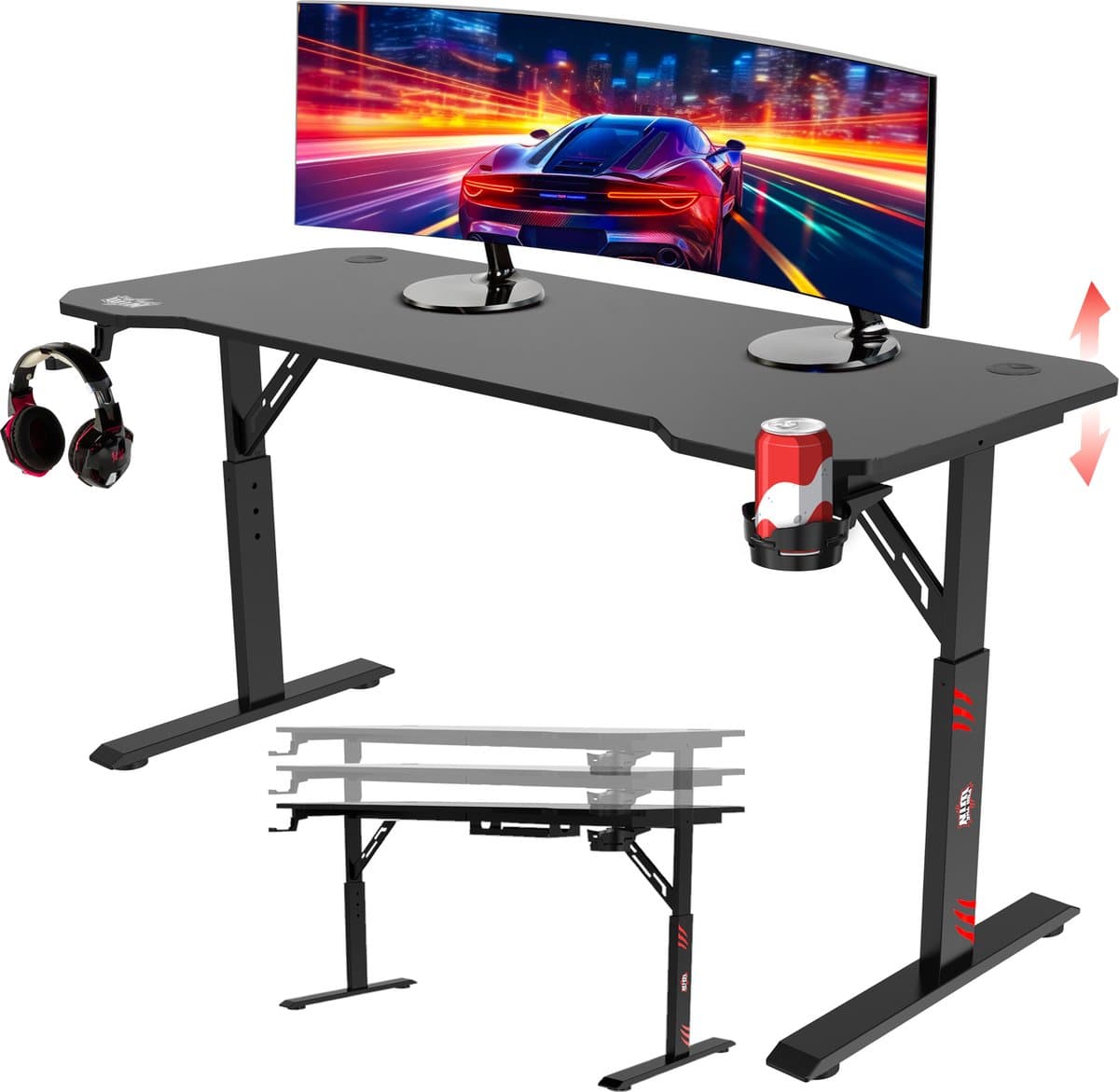 For The Win Game Bureau - 140 cm - Gaming Bureau - Hoogte Verstelbaar - Gaming Desk - Incl. Muismat - Computertafel - Gaming Tafel - Computer Bureau - Game Desk - Gaming Bureaus (EAN: 8720828067697)