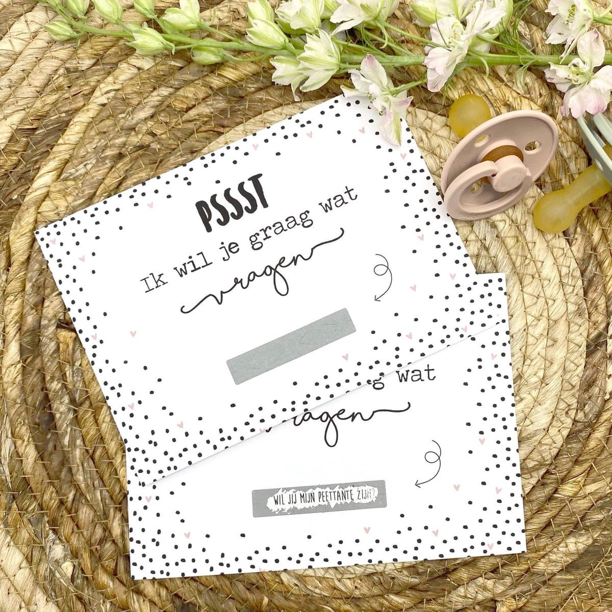 Kraskaart 'Wil jij mijn peettante zijn?' - Pssst Ik wil je graag wat vragen - inclusief kraft envelop - zwart wit (EAN: 8720254973302)