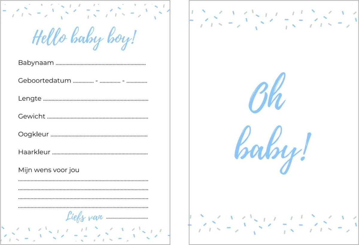 Babyshower invulkaarten 20 stuks | babyshower | babyshower voorspellingskaarten | babyshower kaarten | babyshower spelletjes | babyshower jongen | blauw (EAN: 8719327334836)