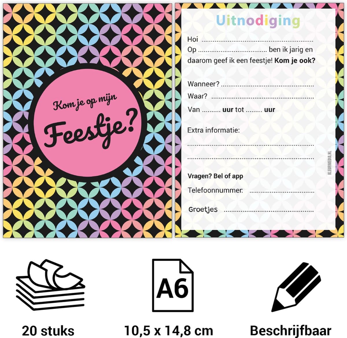 Uitnodiging kinderfeestje - Voordeelset 20 stuks - Thema Disco - Beschrijfbaar - Uitnodigingskaarten - Uitnodiging verjaardag - uitnodiging verjaardag feest - Uitnodiging kinderfeestje Jongen of Meisje - Uitnodiging feestje - uitnodigingen (EAN: 8...