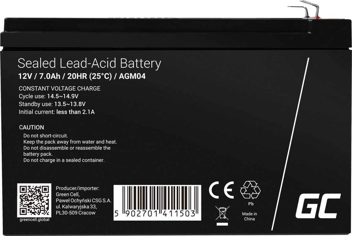 Green Cell 12V 7Ah (6.3mm) 7000mAh VRLA AGM accu (EAN: 5902701411503): Een prachtige combineer van functionaliteit en design