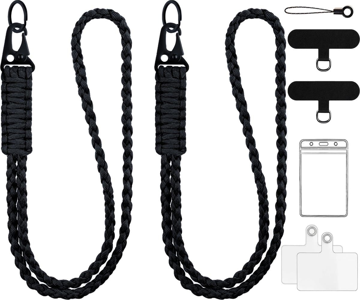 Paracord Heavy Duty Lanyard - Keycord Badgehouder - Musketonhaak Keykoord Sleutelhanger met Sleutelringen - Universeel Telefoonkoord/Telefoonketting - Koord Sleutels - Badge Houder - Telefoon/GSM Koord - Karabijnhaken Sleutelkoord - Pashouder Kett...
